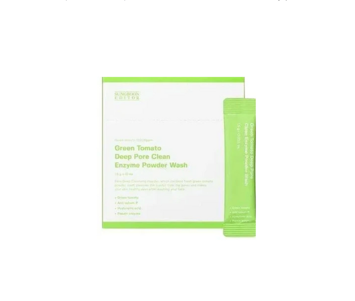 Набір саше ензимної пудри Sungboon Editor Green Tomato Deep Pore Clean Enzyme Powder Wash 10 шт 1,5 г 8809684564639 фото