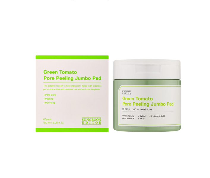 Пілінг-педи для обличчя Sungboon Editor Green Tomato Pore Peeling Jumbo Pad 60 шт 180 мл 8809684568750 фото